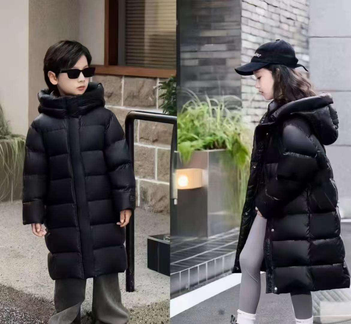 C3新款儿童中长款黑金中大童男童女童加厚羽绒服