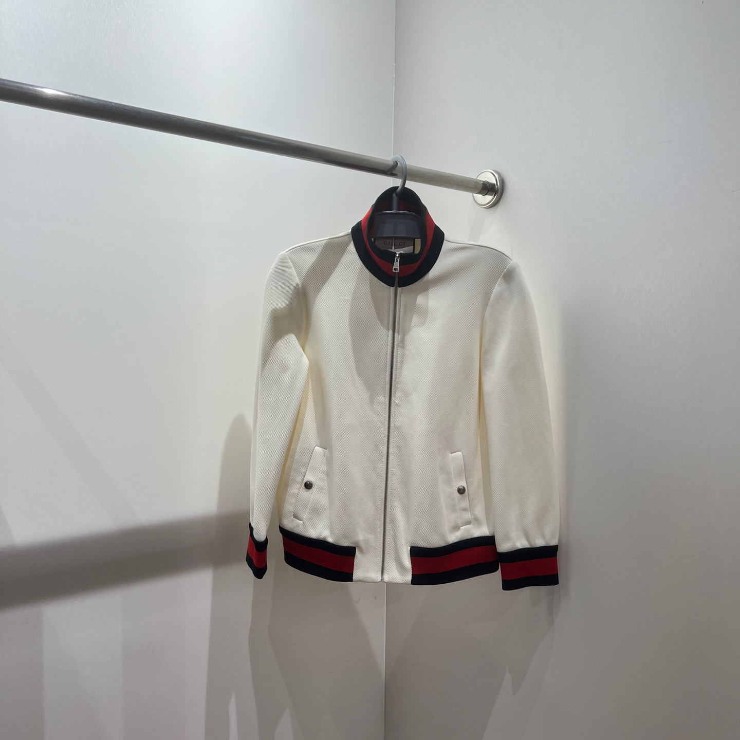 99新 GUCCI/古驰 vem331 条纹立领拉链外套夹克 m码 锦纶
