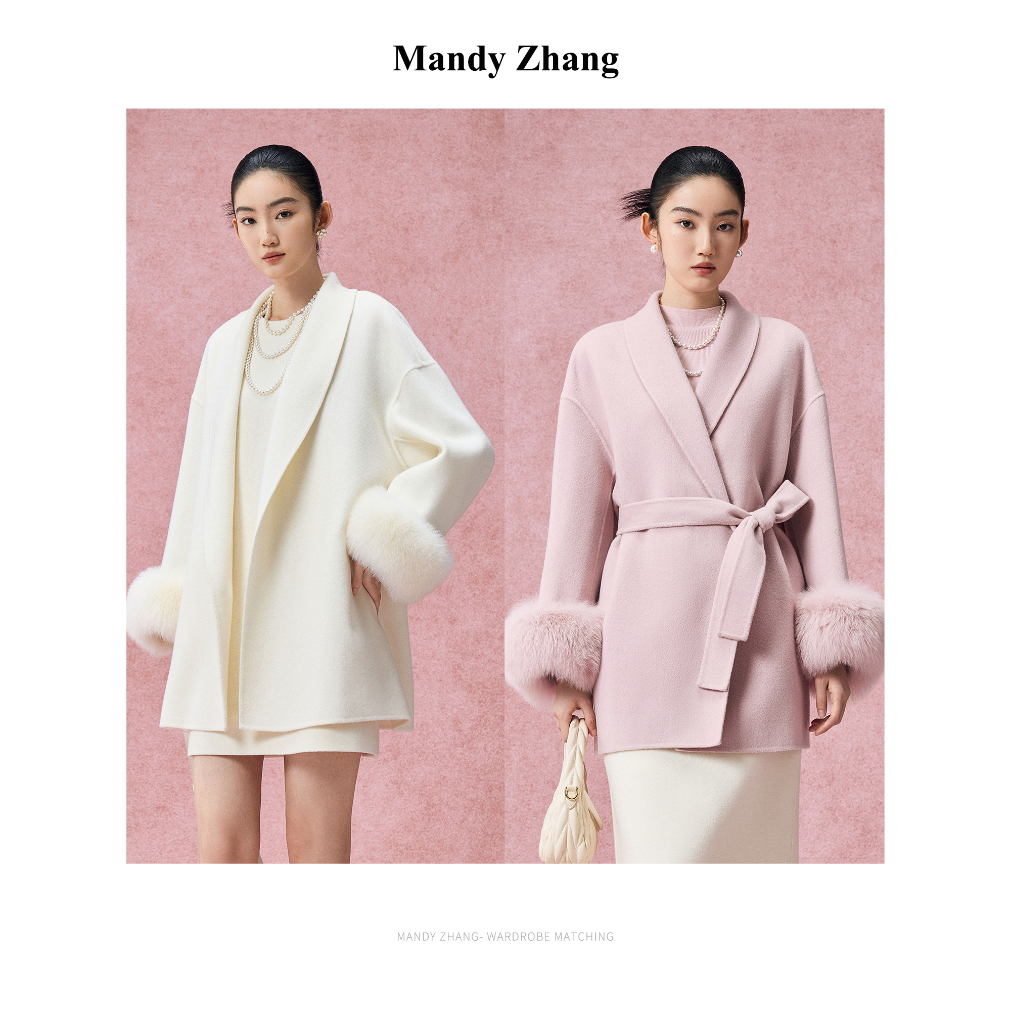 【诗语专属】MandyZhang白色袖100%绵羊毛双面毛呢大衣外套女冬