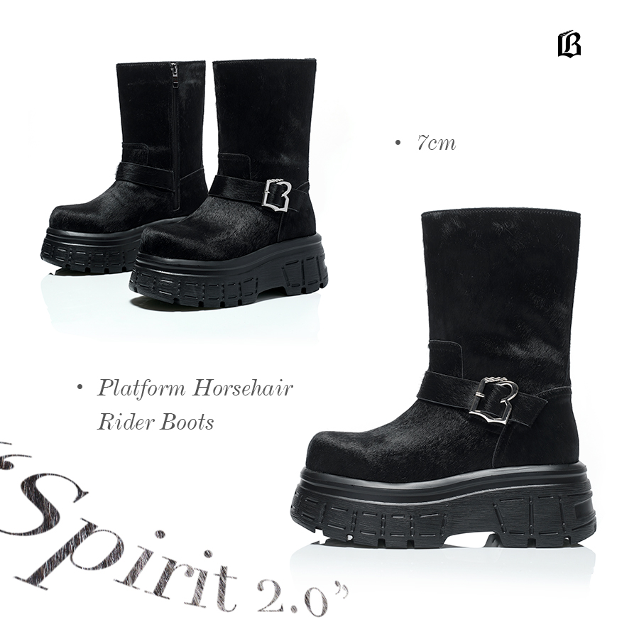 UnicornBlood 时尚骑士！马毛亮光短毛骑士靴增高厚底真皮雪地靴
