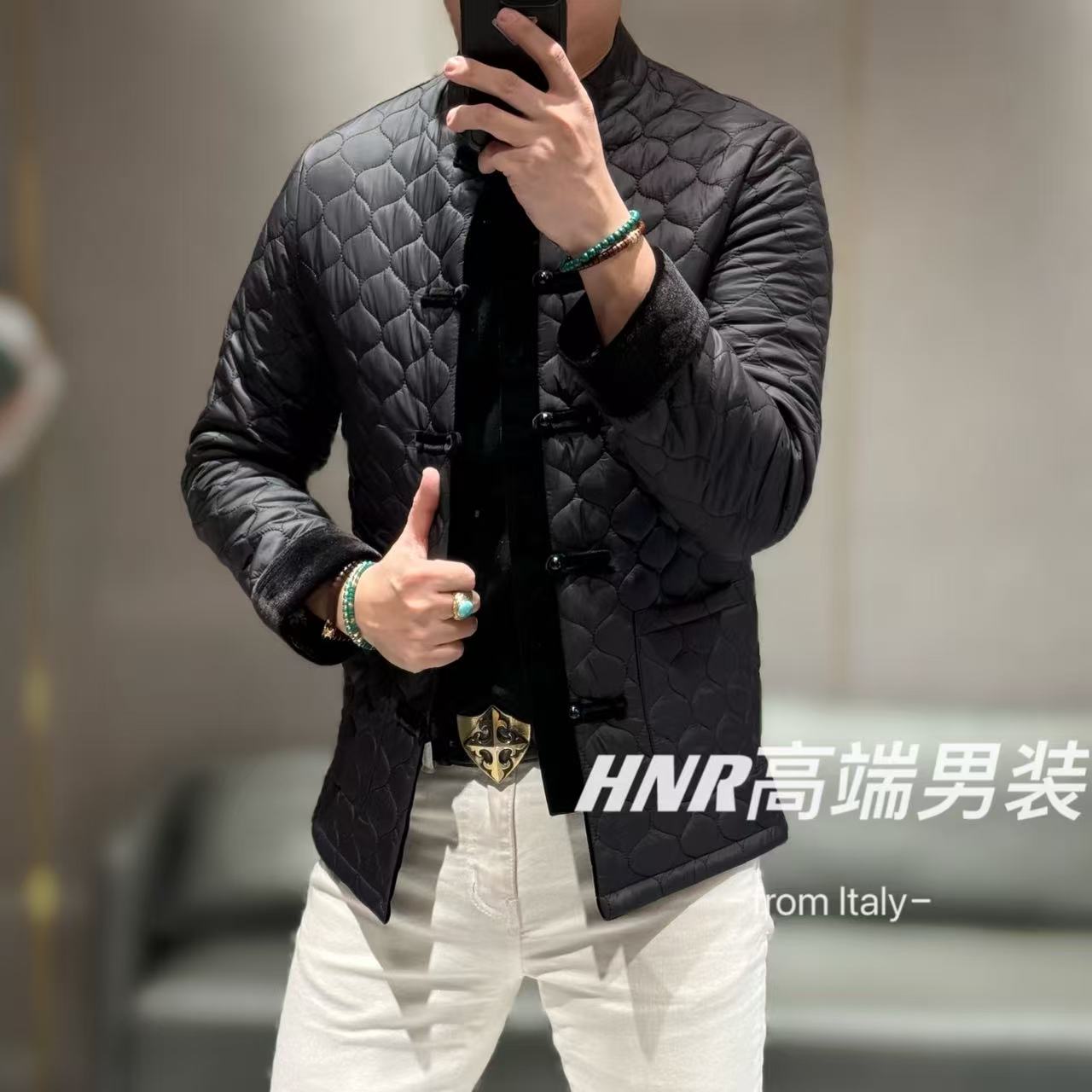 夹棉蜂巢锁棉工艺新中式唐装新款男士时尚国风男装外套7169