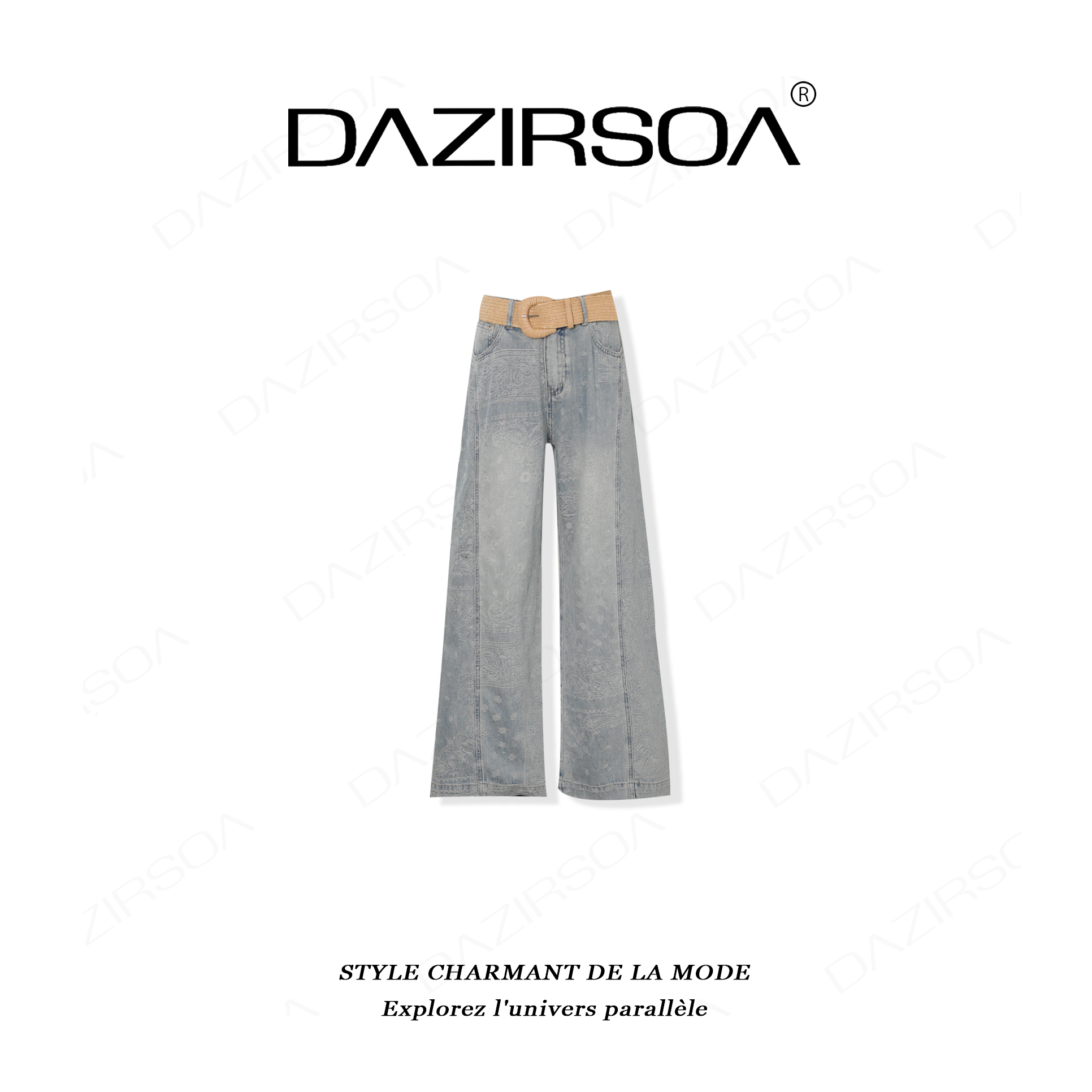 DAZIRSOA/达姿“微风呢喃”时尚百搭拼接法绣花朵直筒牛仔裤 AA168
