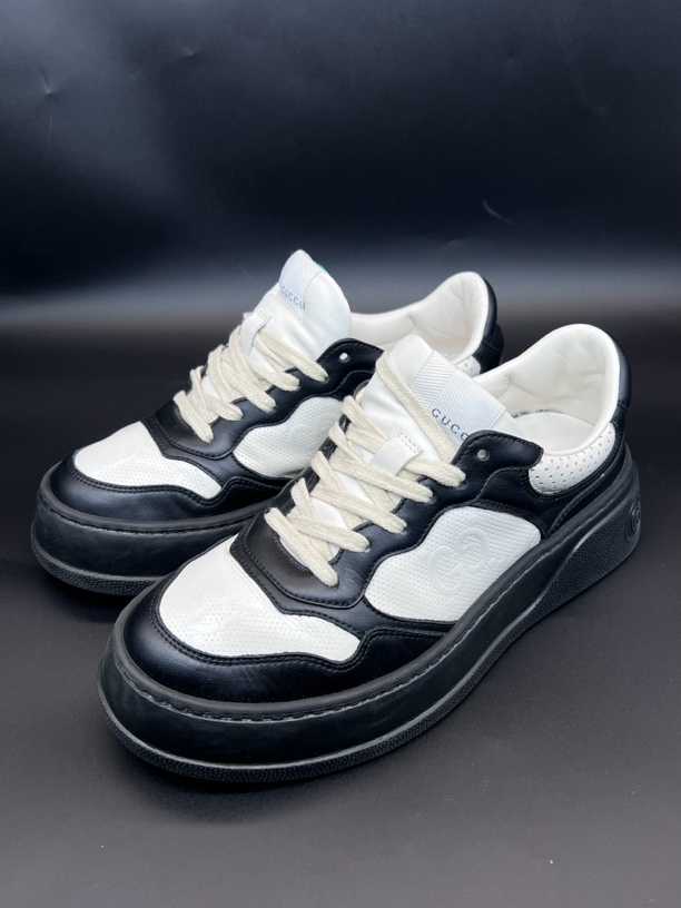 95新 GUCCI/古驰 黑白皮面熊猫厚底时尚百搭饼干鞋 37欧 奢f