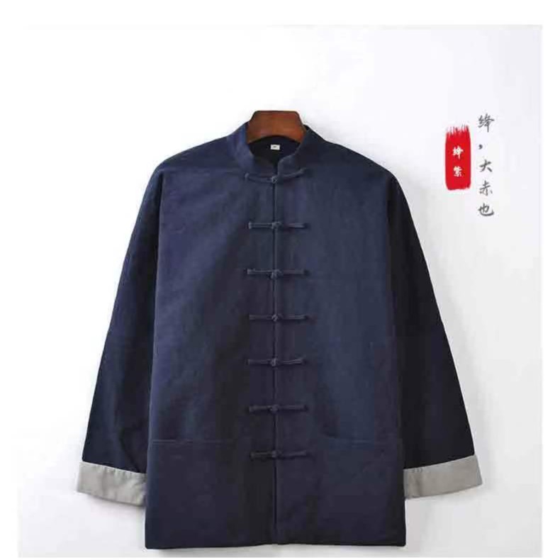 春秋男装休闲唐装立领苎麻复古长袖连肩厚款宽松立体剪裁男中国风