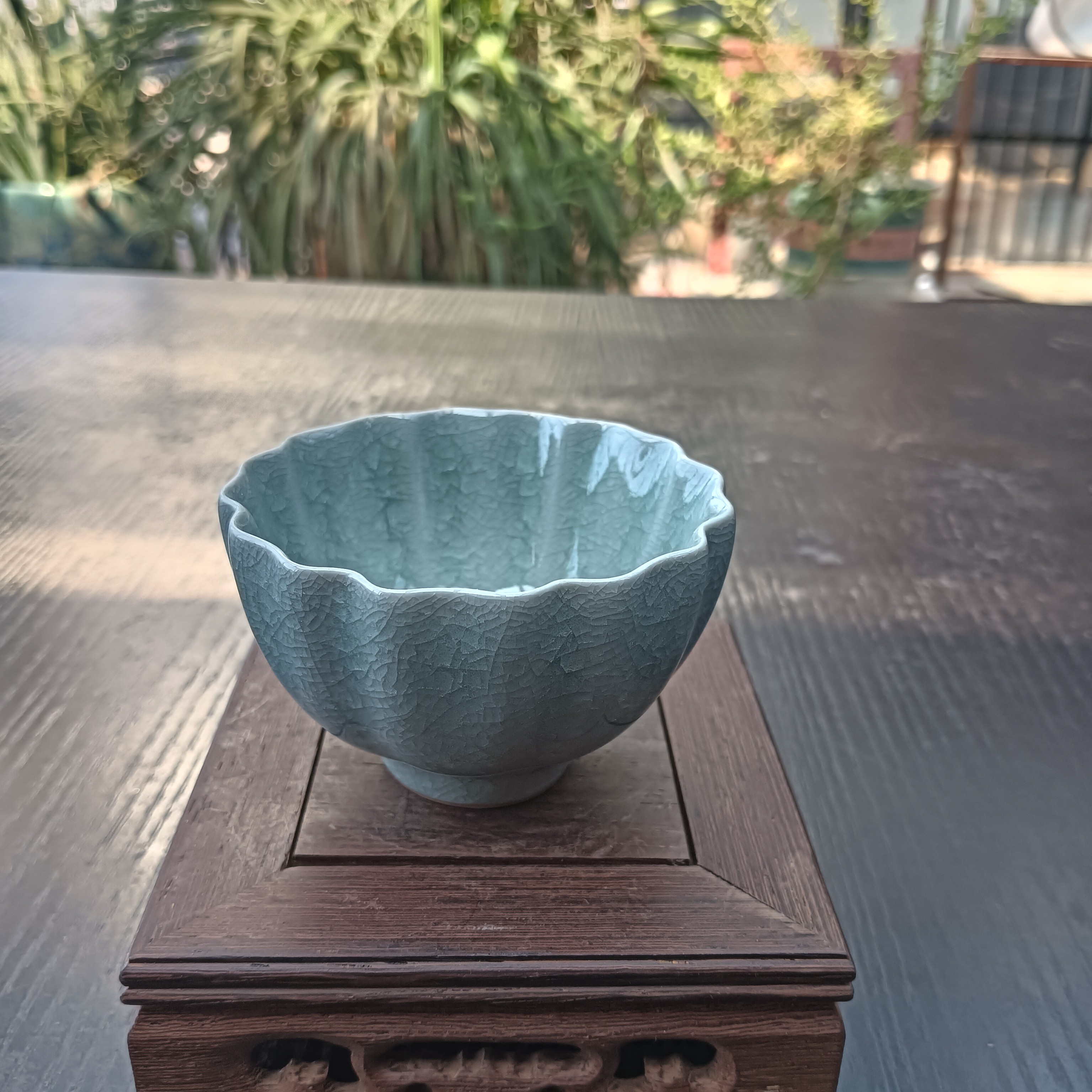 高颜值汝窑陶瓷开片茶杯可养个人专用茶盏花口杯