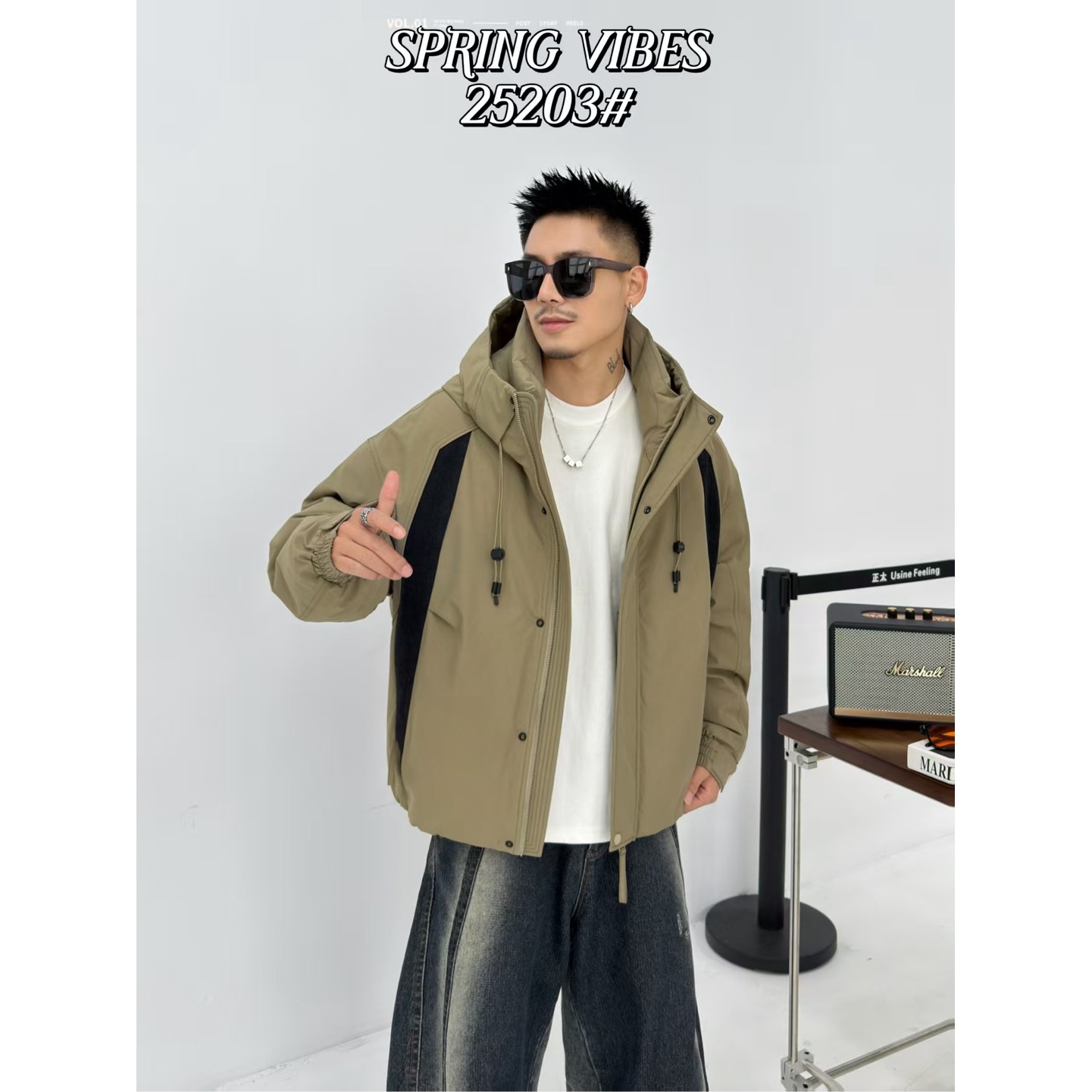 25203 潮牌休闲时尚拼色连帽羽绒服 