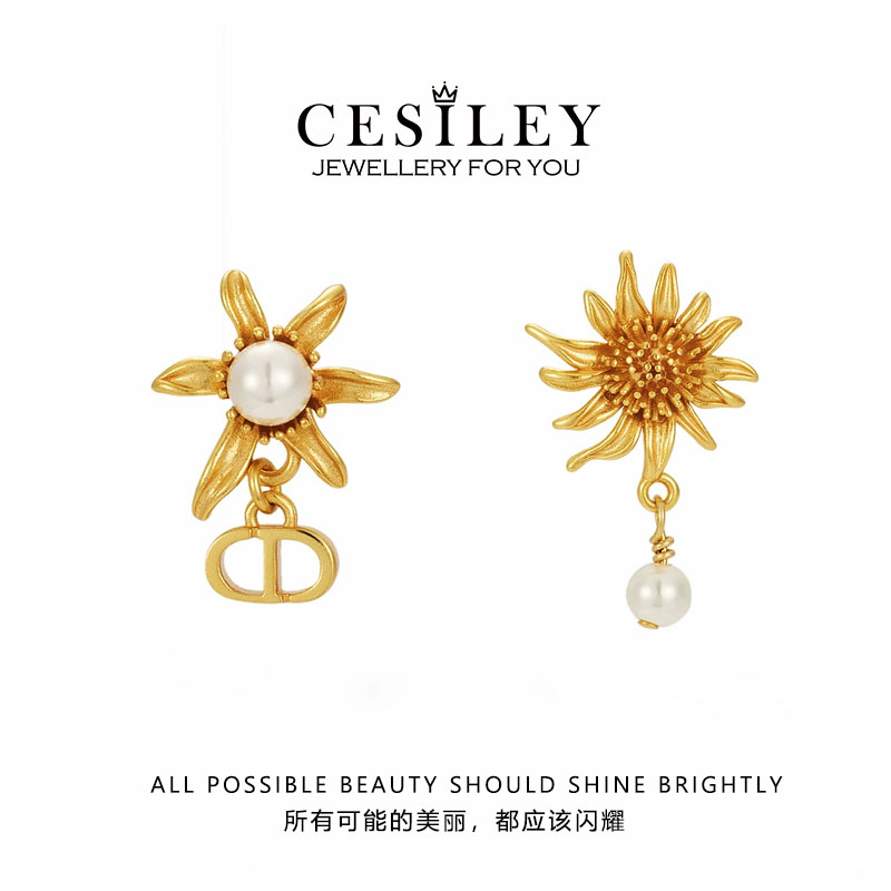 铜合金耳饰 太阳花AB款耳环复古轻奢百搭 DTA1073