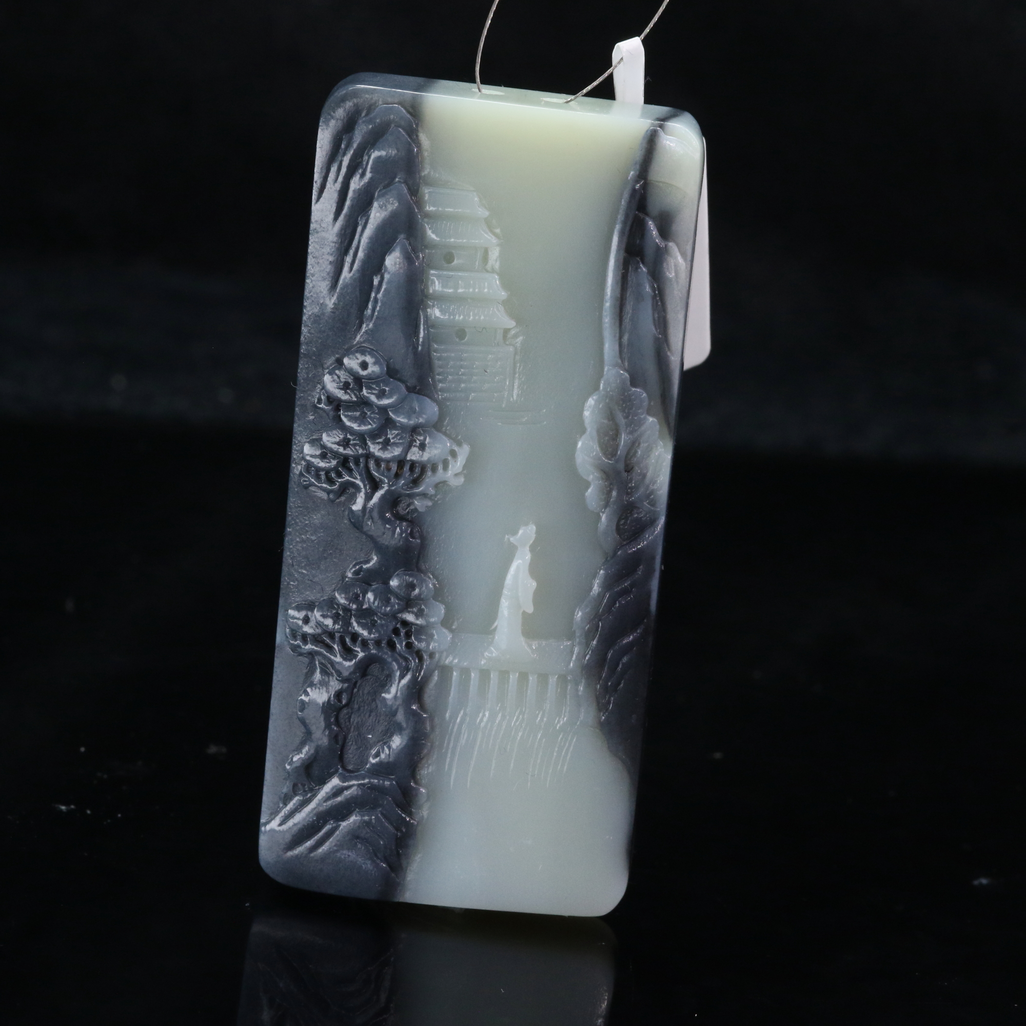 15和田玉聚墨青花山水牌/300272上海嘉禾拍卖