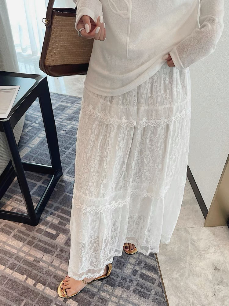 白色蕾丝蛋糕半身裙女夏季新款法式温柔风中长款仙女蓬蓬裙