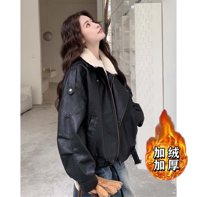 【加绒加厚】羊羔毛绒皮衣外套女秋冬季2025新款酷飒风棉服DM0240