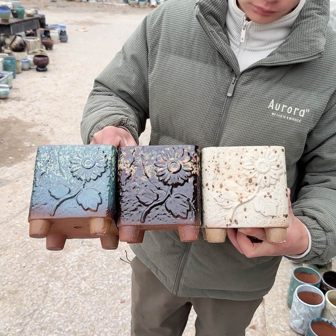 紫砂花盆口15高15（三个方雏菊