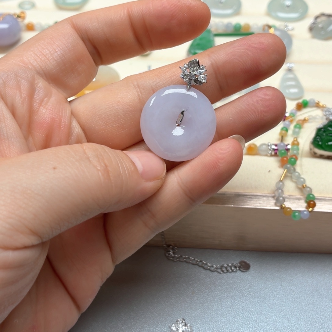 翡翠银S925镶嵌颈饰翡翠平安扣