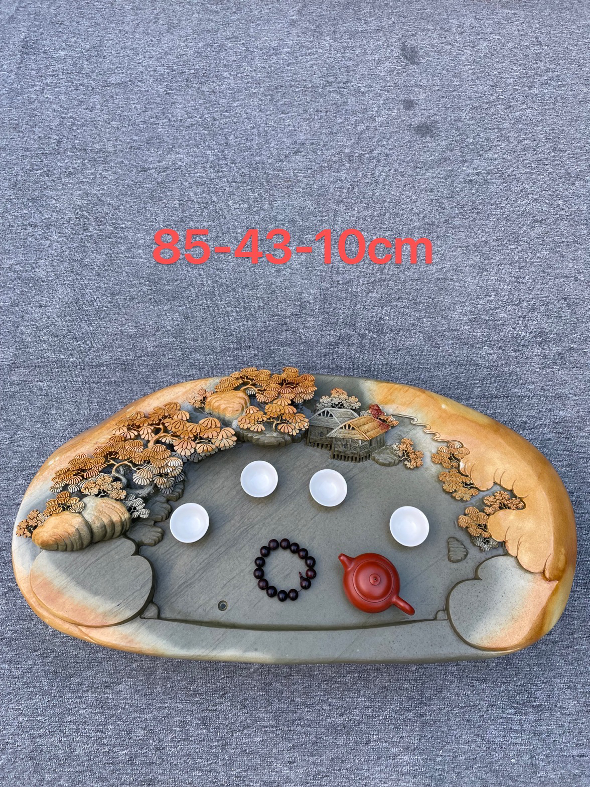 端砚茶盘，石质细腻，纹路漂亮，简洁大方，寓意好-顺风顺水