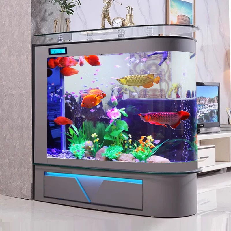 鸿鼎子弹头鱼缸客厅落地屏风家用中型一体玻璃生态过滤水族箱