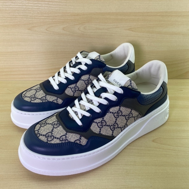 未使用 GUCCI/古驰  Chunky B海军蓝双G老花全皮系带饼干鞋