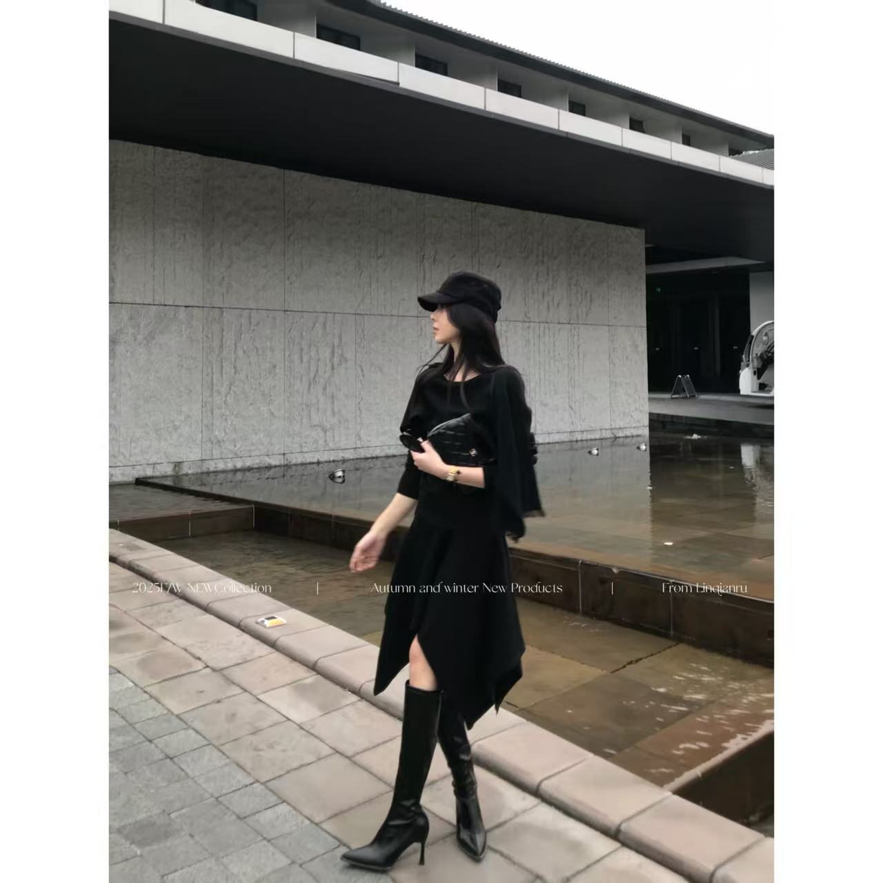 【林千入· 罗马假日】新款气质显瘦时尚感不规则上衣+半裙时尚套装
