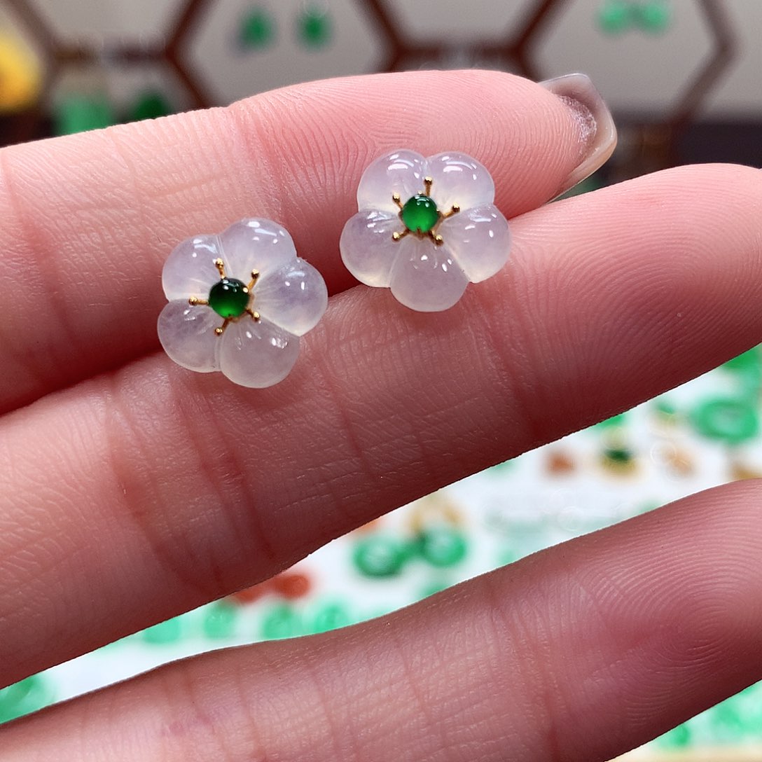 翡翠耳饰18K金镶嵌天然翡翠