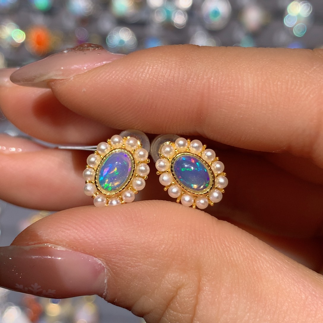 欧泊耳钉h银S925镶嵌福利