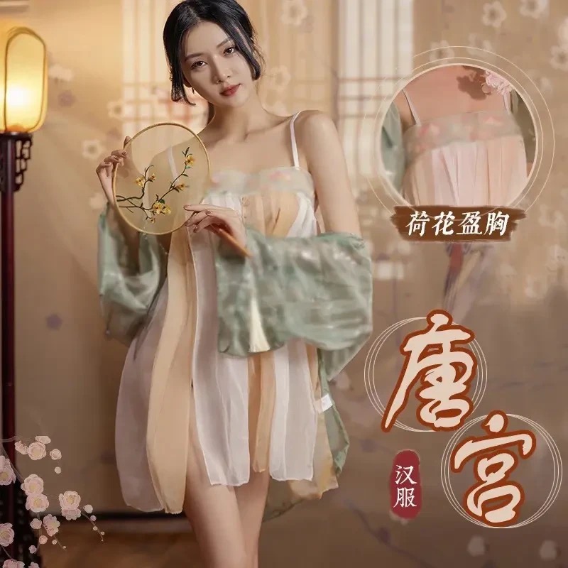【唐宫美人】性感古风睡衣女复古飘逸网纱透明情侣约会汉服睡裙薄款