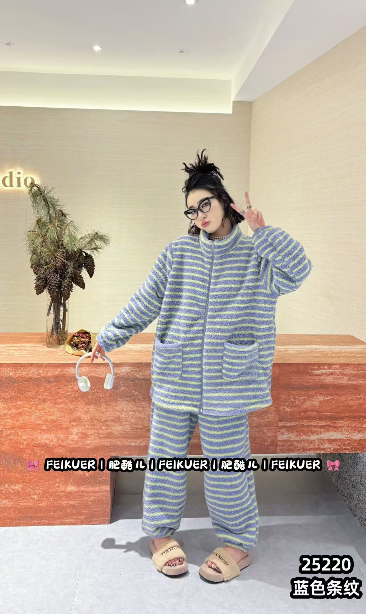 冬季韩版松糕绒宽松大码休闲家居服套装