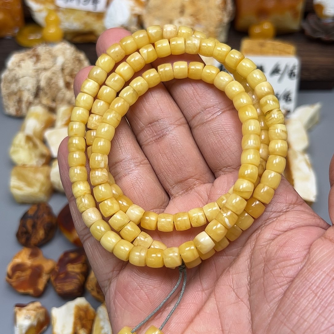 定制琥珀未镶嵌奶黄白花7➕直切老型108