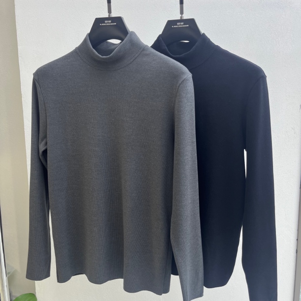 22506【进口德绒】男秋冬新款商务休闲德绒半高领双面磨毛打底衫