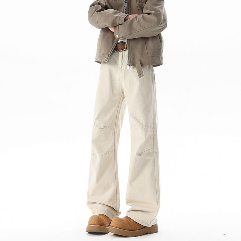 纯棉高级五角星铆钉直筒微喇裤秋季长裤cleanfit美式复古休闲裤