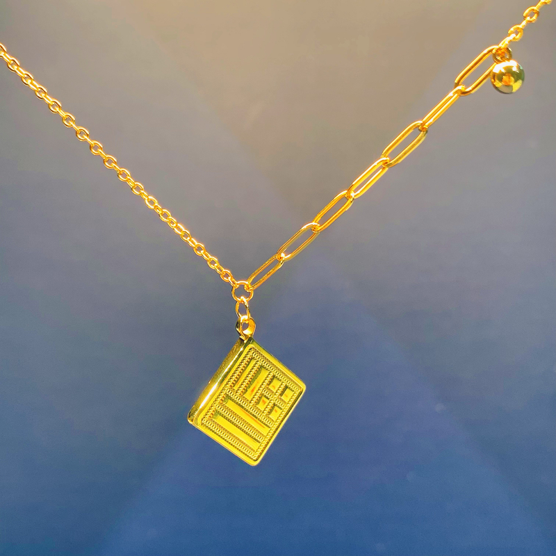 项链 D14X019项链传福方块福字福牌AB链设计百搭