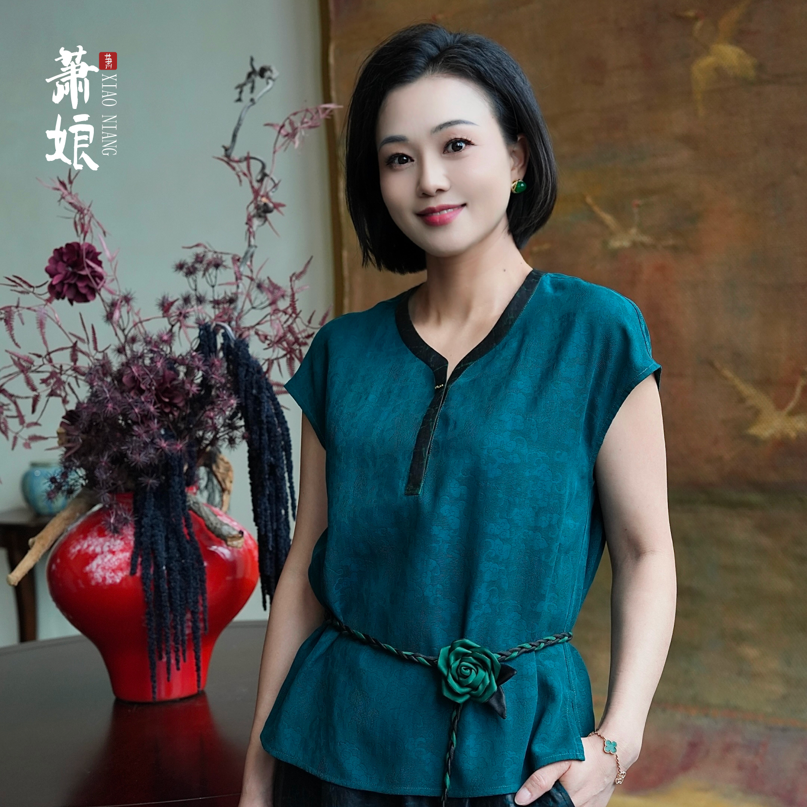 萧娘【水云间】绞罗香云纱上衣桑蚕丝新中式盖袖套头国风女上衣5279