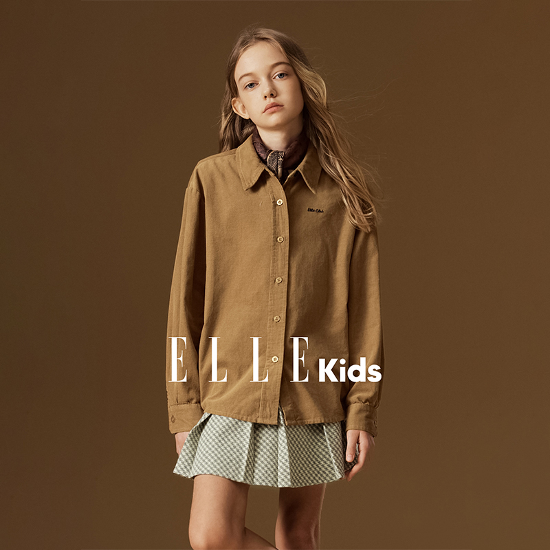 ELLE KIDS 童装美拉德水洗灯芯绒刺绣长袖衬衫D2