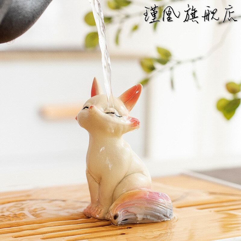 新品变色小狐狸熊猫兔子茶宠可养茶玩办公室家居茶桌茶宠摆件
