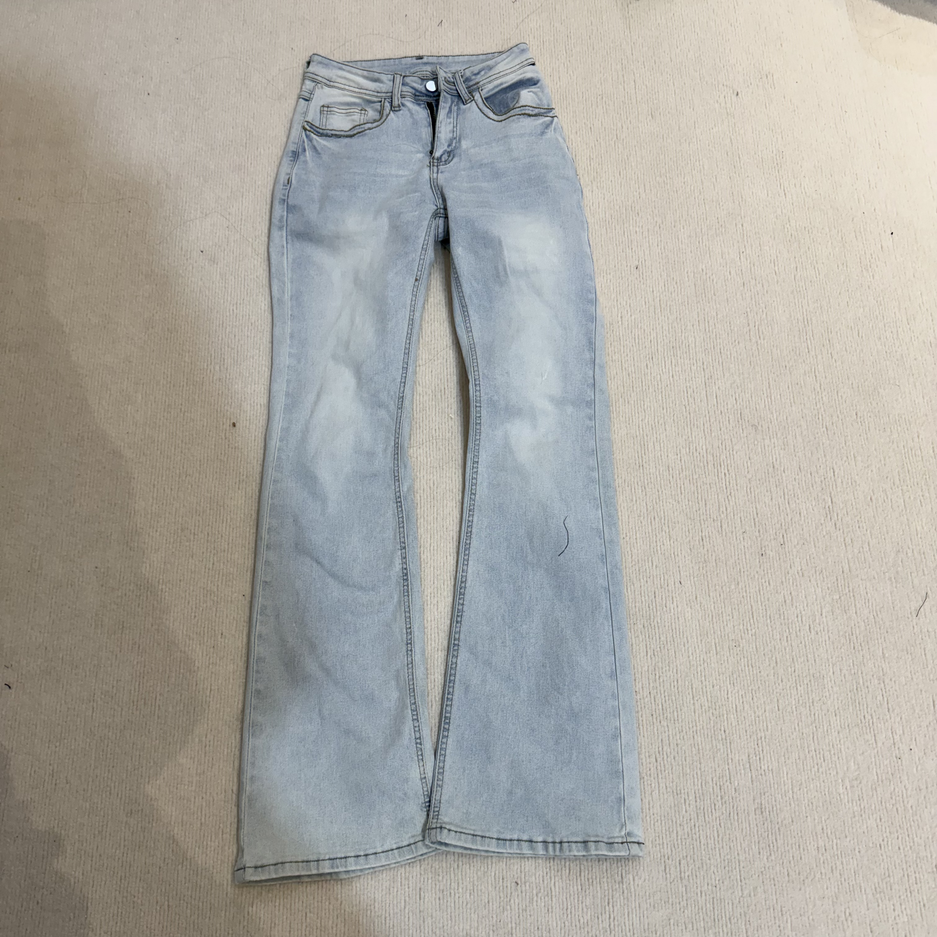 修身微喇叭裤中低腰牛仔裤弹力长裤