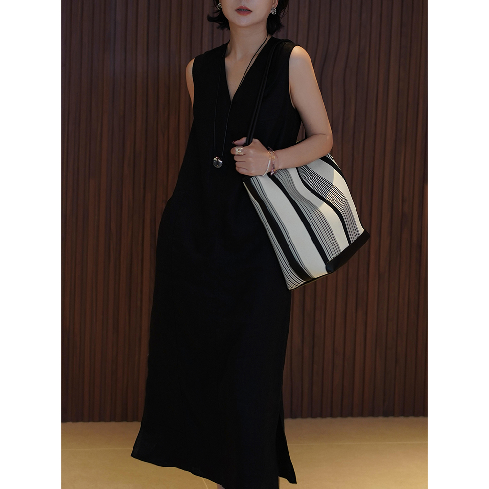 SHIIEELL时尚百搭单肩包夏季新款藏青条纹经典气质单肩背包W1130