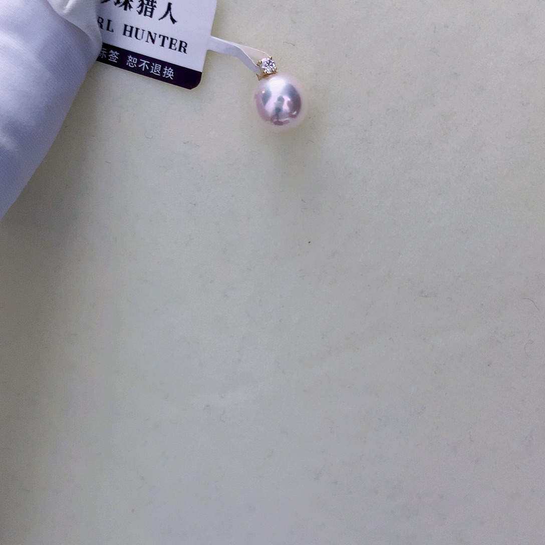 18K金镶嵌海水珍珠海水akoya王妃吊坠8-9mm