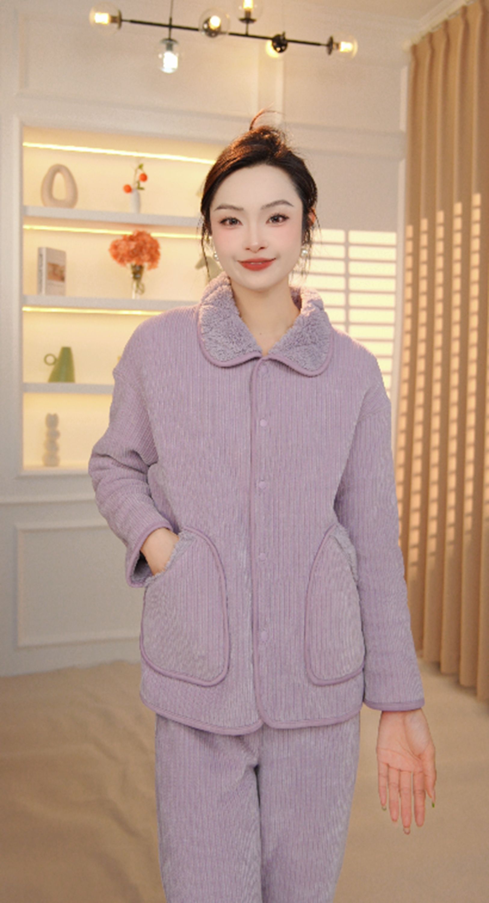 橙线新款双面穿升级高克重加绒加厚雪尼尔锁温暖身家居服E841001