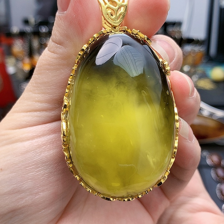 琥珀裸石银S925镶嵌坠