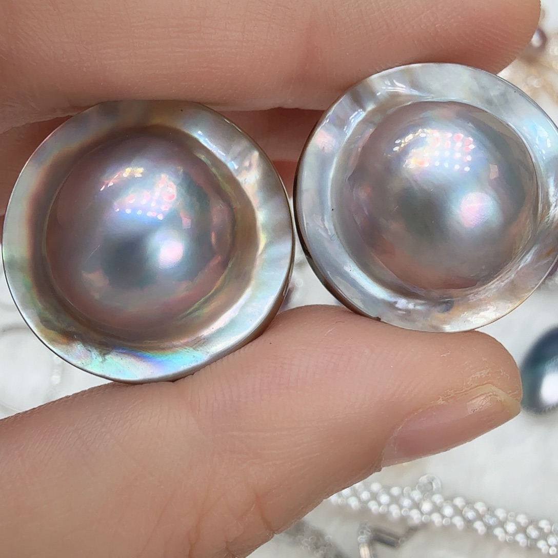 耳饰拼合珍珠（马贝珠）银S925镶嵌