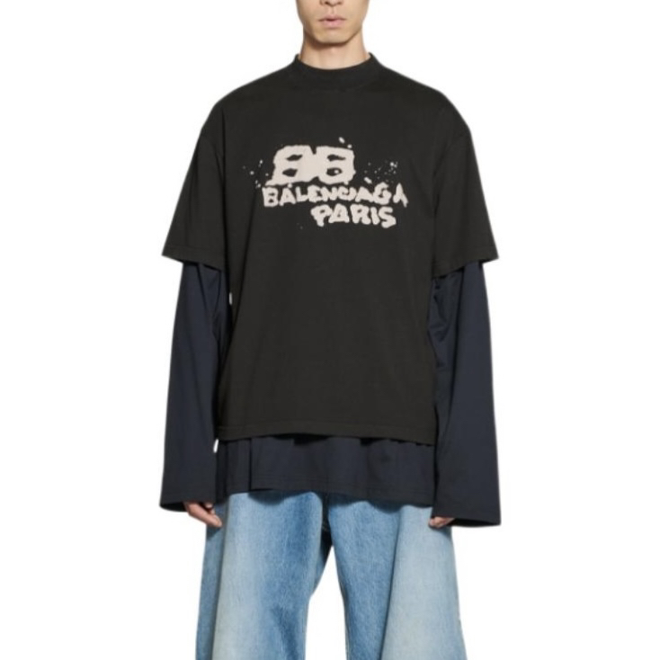 95新 Balenciaga/巴黎世家 7388/SS23 黑色印花短袖T恤/XS码/97新
