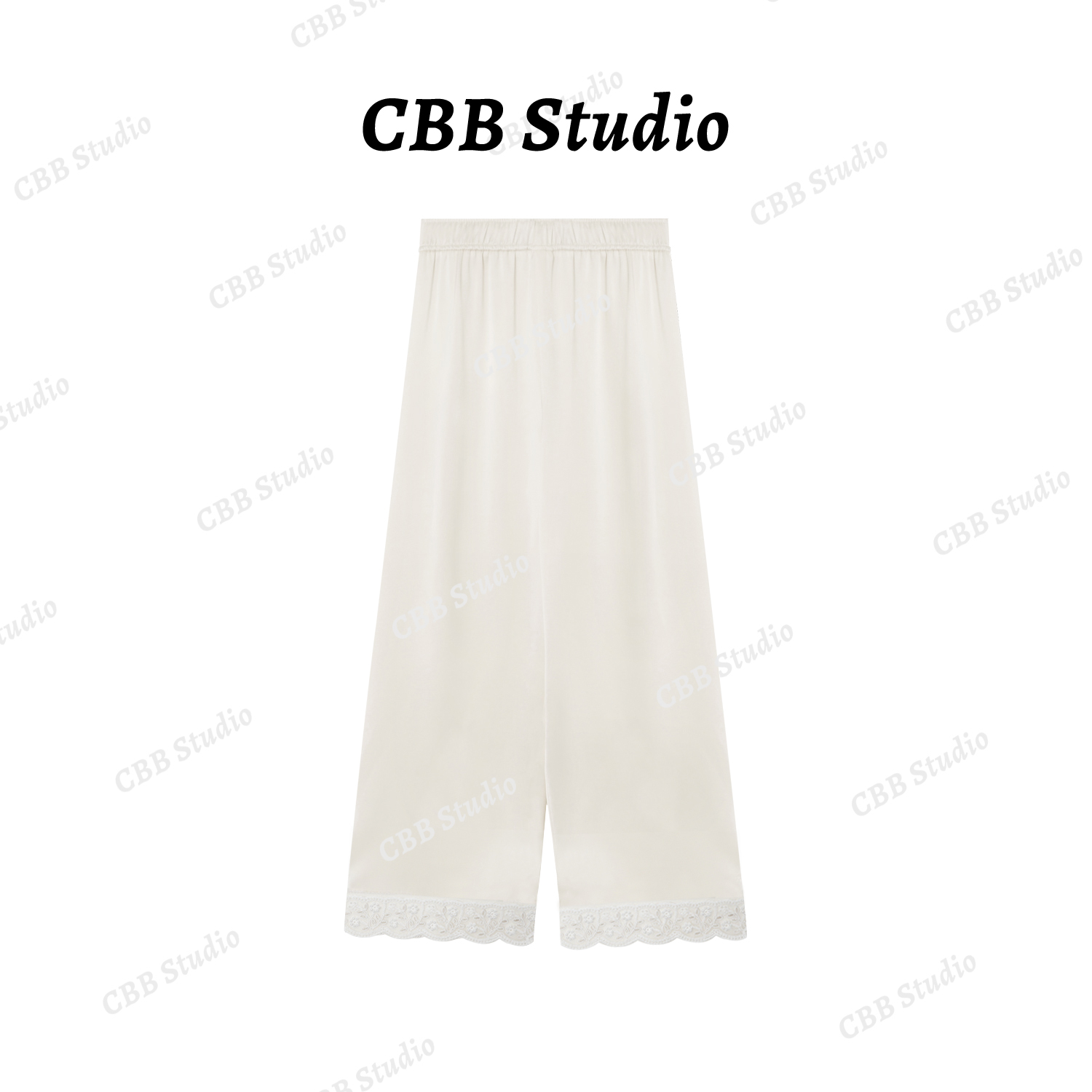 乐乐【初尘】刺绣休闲裤垂顺感百搭白色轻奢