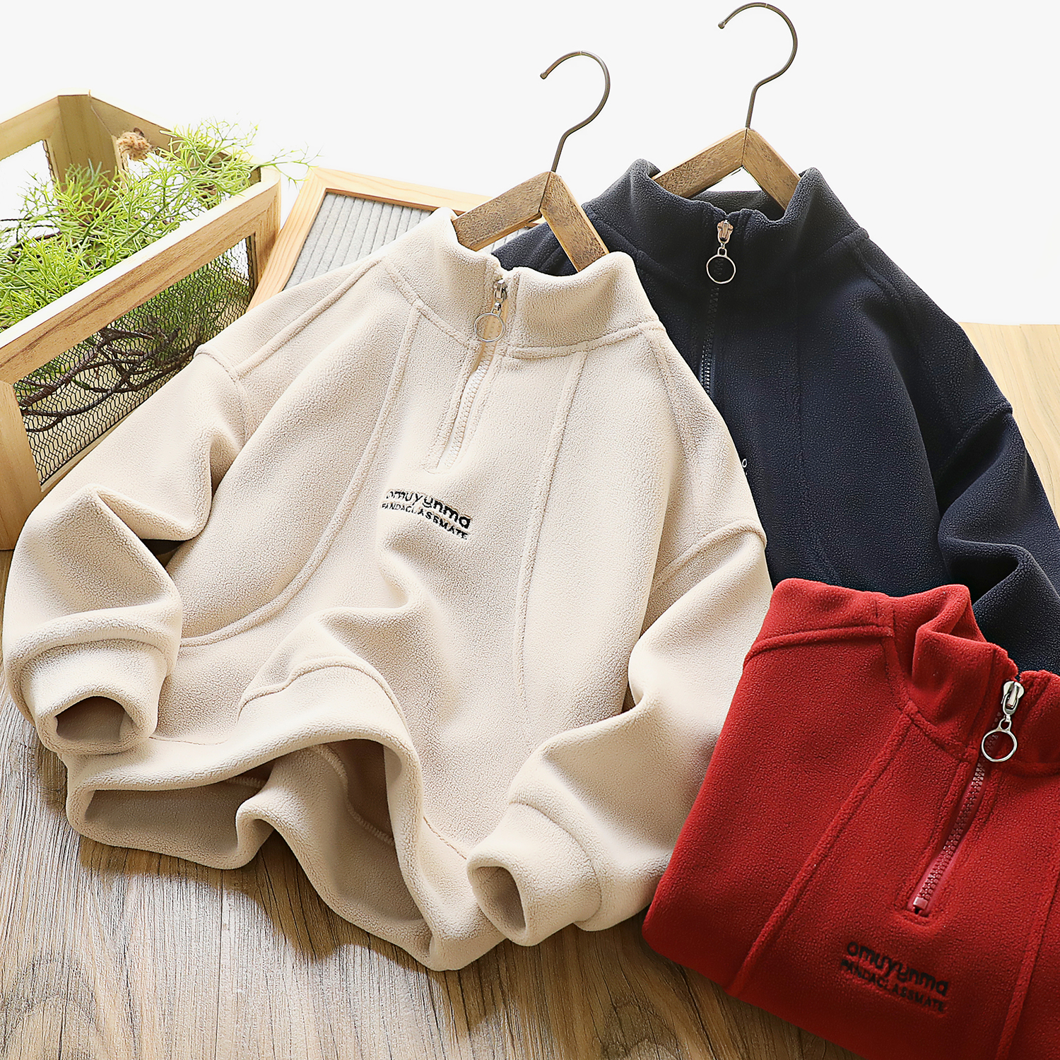 儿童立领半拉链男童卫衣中大童双面绒加厚保暖上衣冬