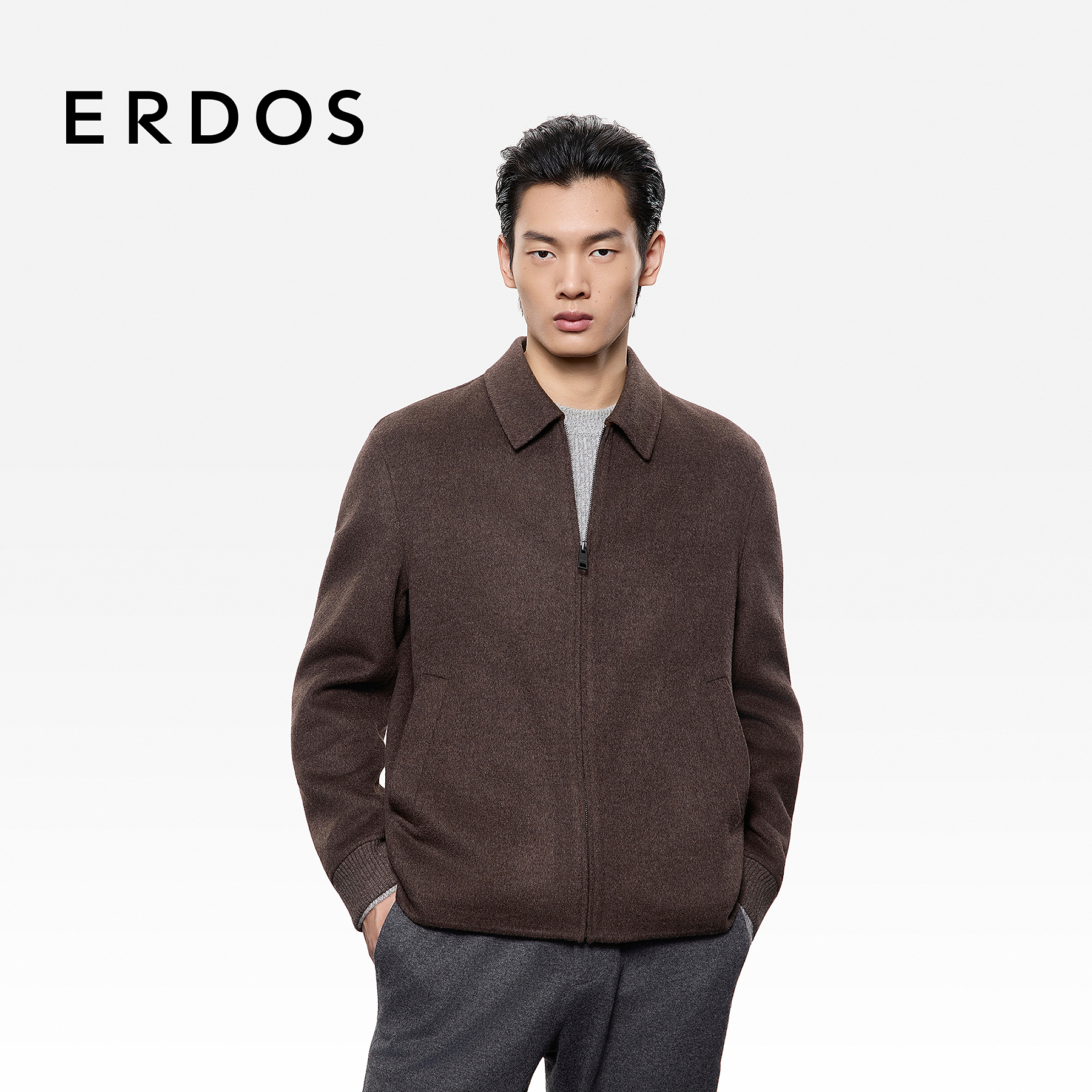 ERDOS 男装翻领羊绒夹克25年秋冬新品美拉德老钱风保暖外套