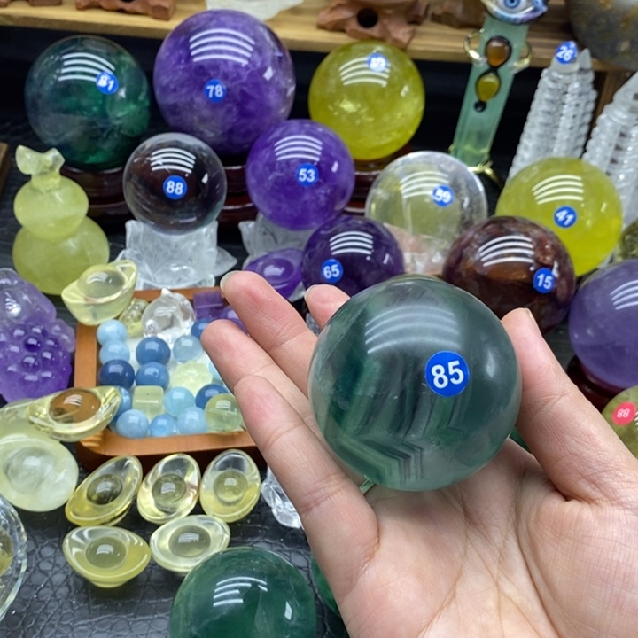 石材天然萤石球摆件