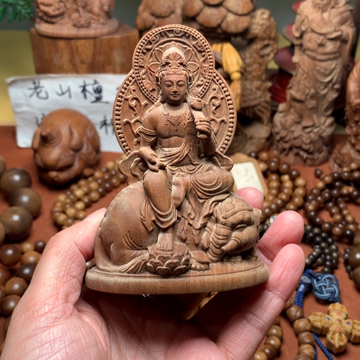 檀香木把件老山檀普贤瑕疵