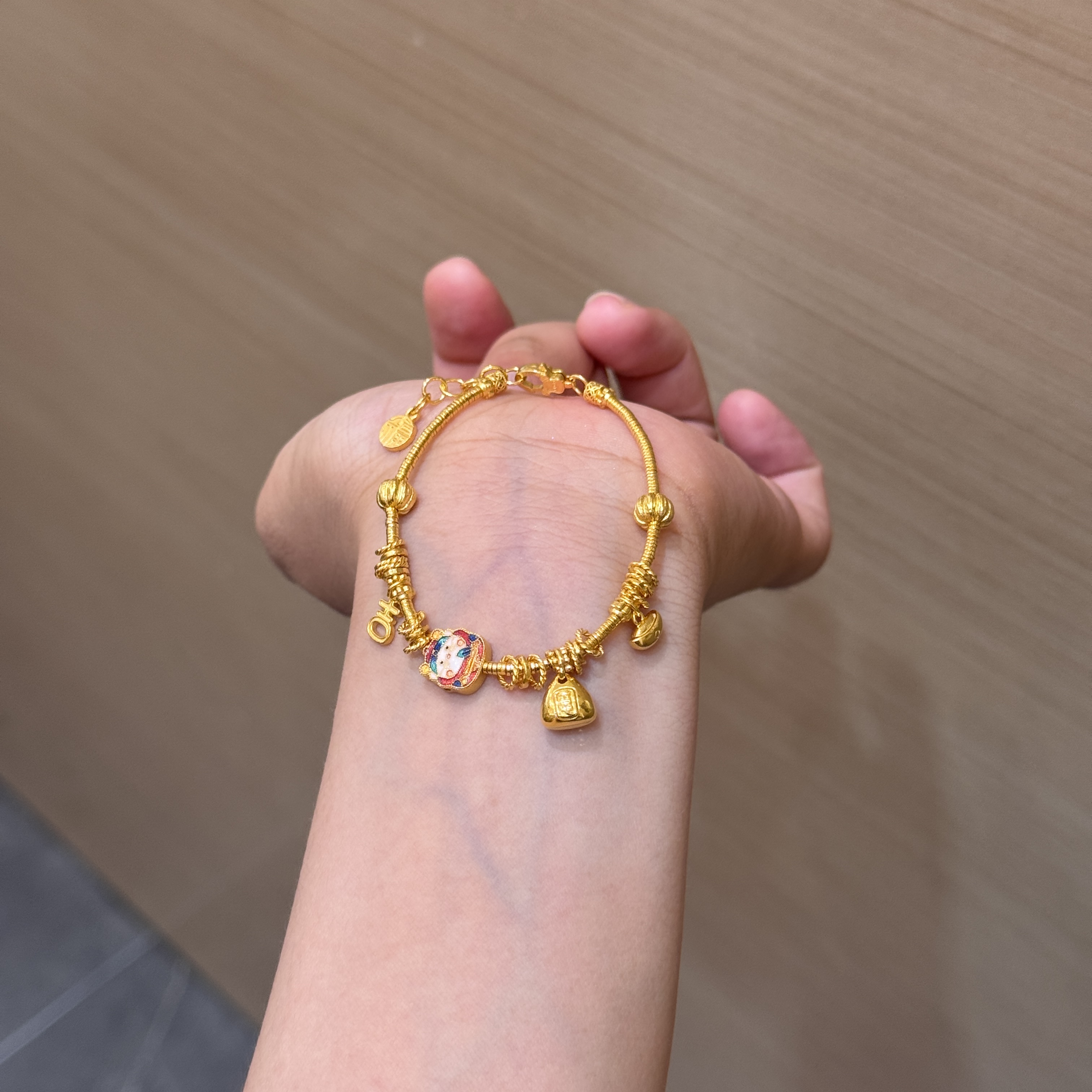 【菠萝珠宝】足金999 烧蓝复古财神大吉元宝盘缠手链  金重：15.73克