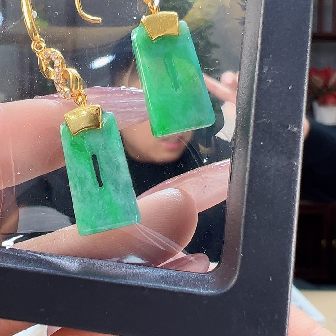 翡翠耳饰银S925镶嵌耳环51有黑介意勿拍