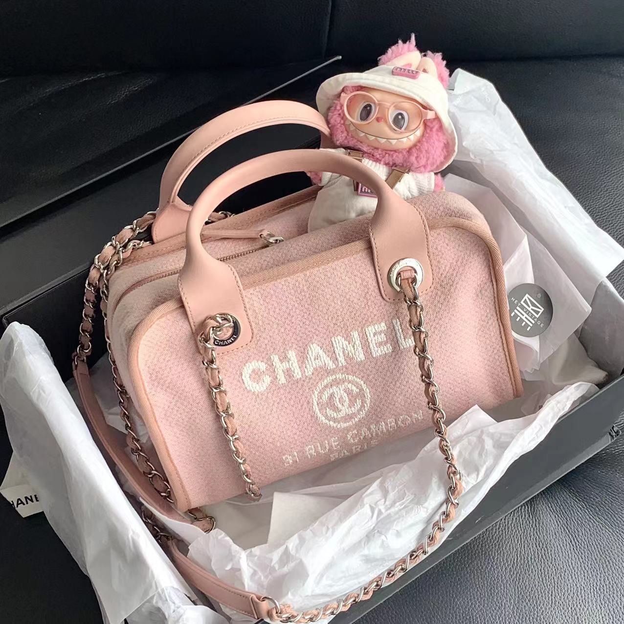 95新 Chanel/香奈儿 粉色沙滩保龄球包 14708854