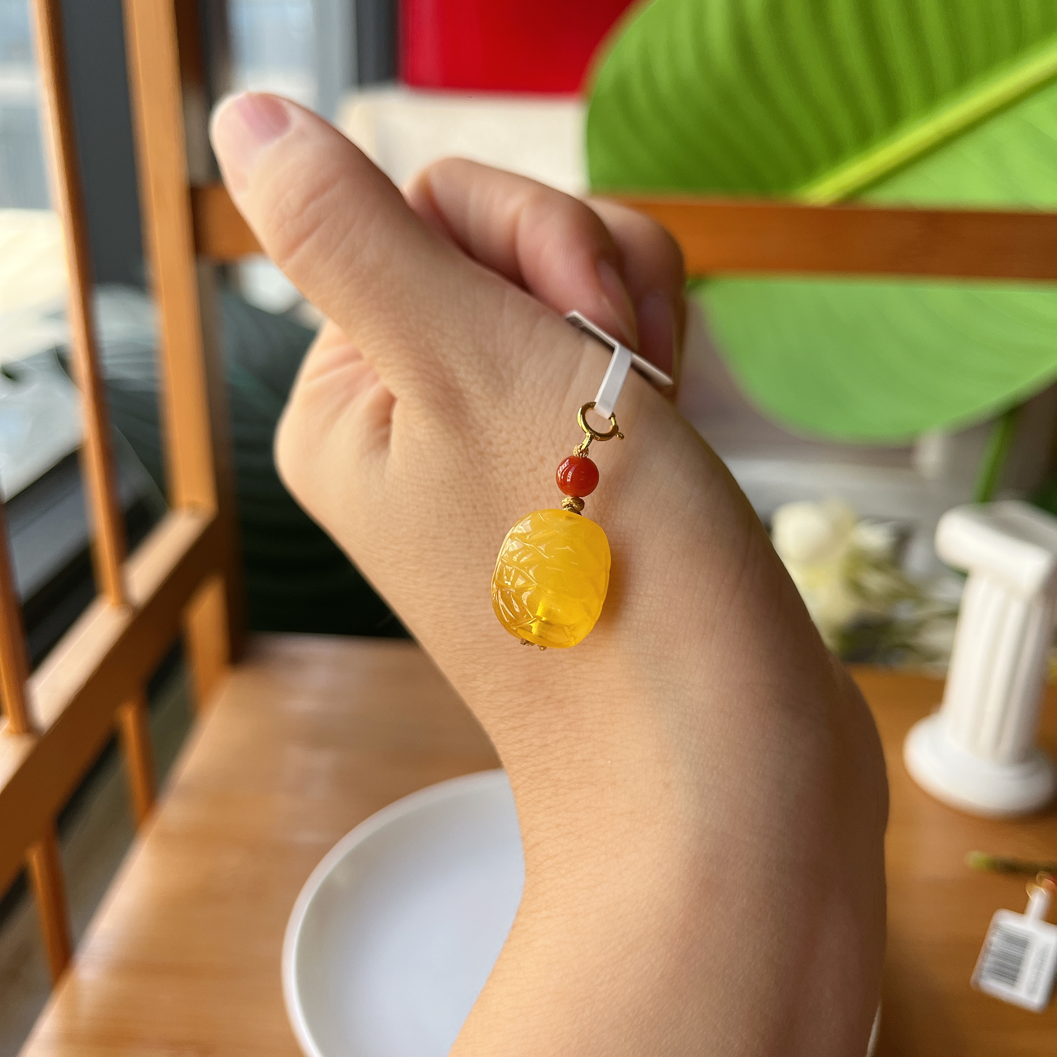 【郭老师】约1g蜜蜡富甲搭南红圆珠S925银配件吊坠