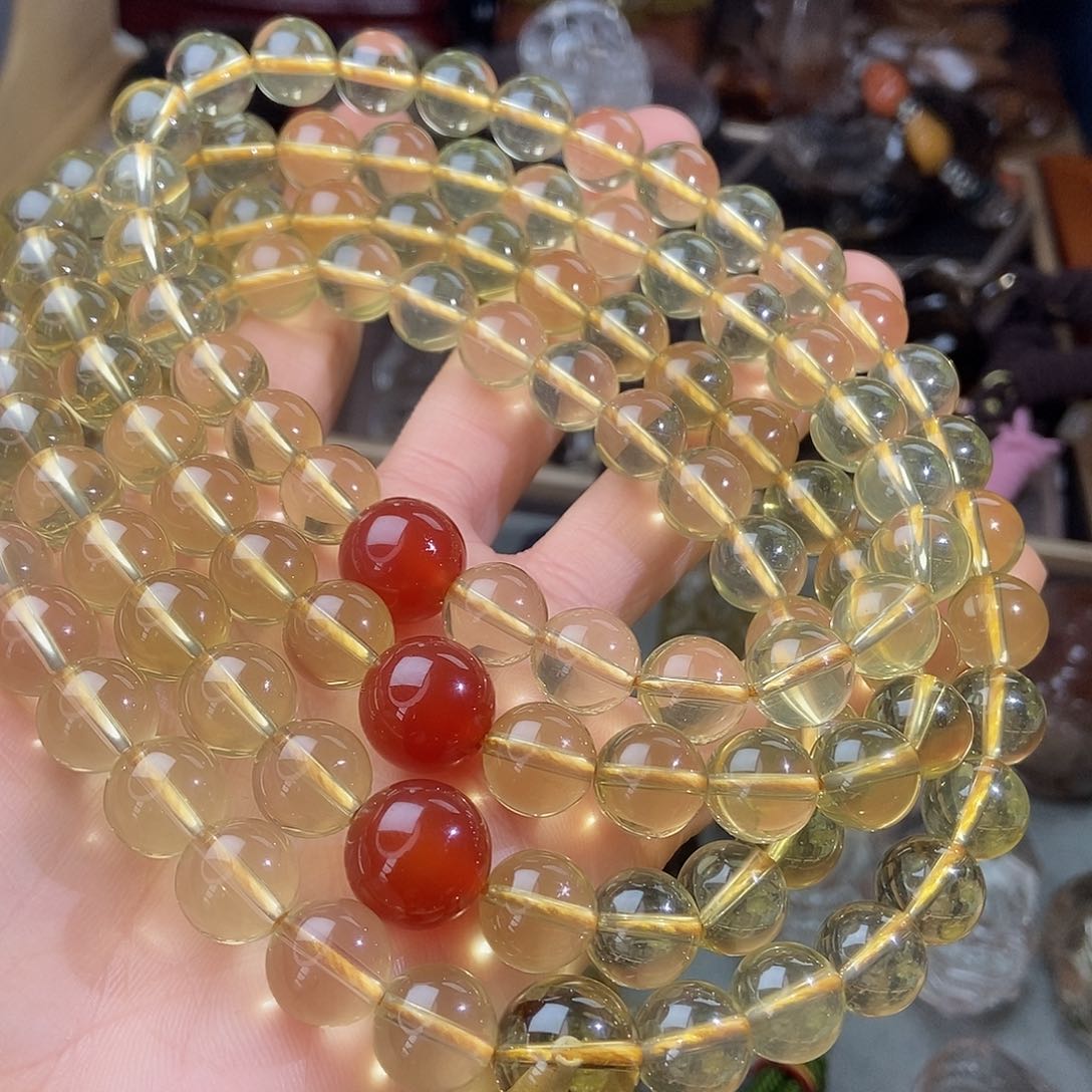 水晶套链未镶嵌黄水晶108颗念珠