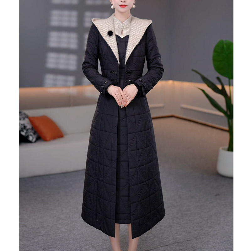 DBF-25B179MJ 新款加厚内胆夹棉连帽大衣减龄妈妈装连衣裙 M-5XL