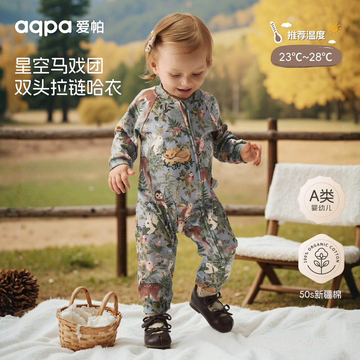 【星空马戏团】（双面布）aqpa爱帕宝宝秋冬新品长袖拉链侧开连体